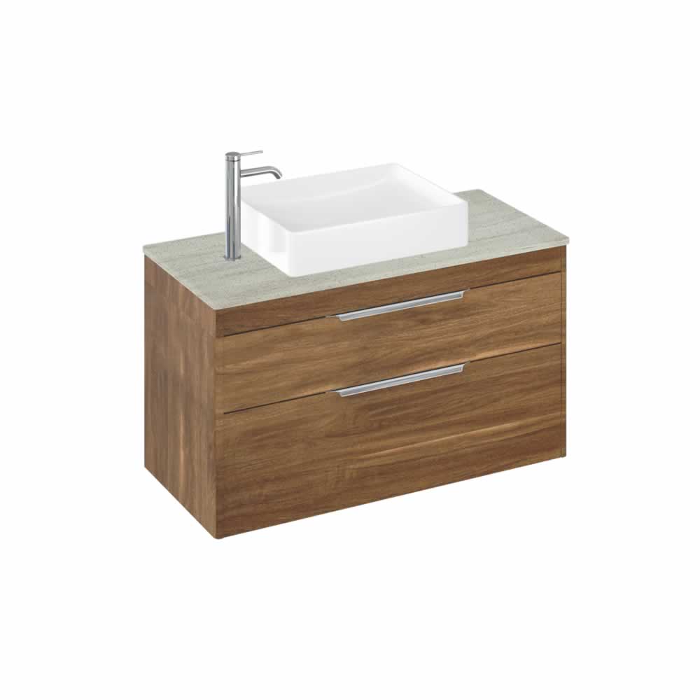 Shoreditch 100cm double drawer Caramel with Concrete Haze Worktop and Quad Countertop Basin